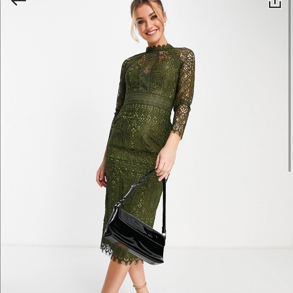 NEVER WORN  ASOS olive green lace dress - great for wedding season!